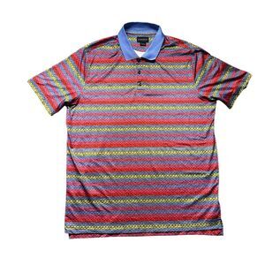 CHASE 54 Golf Polo Shirt Mens L Multicolor Stripe Performance Stretch Knit Blue
